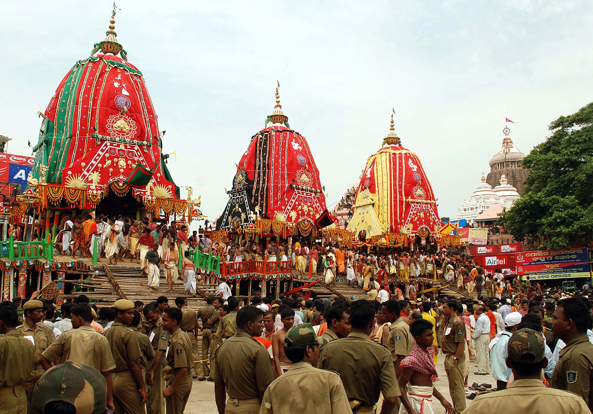 The chariots on the Bada Danda during Rath Yatra