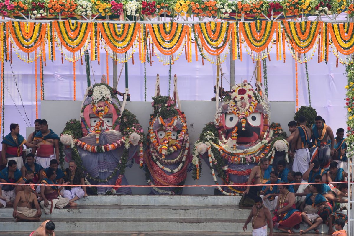 Lord Jagannath, Lord Balabhadra and Devi Subhadra on the Snana Bedi